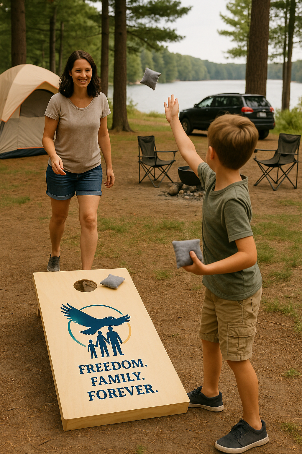 Freedom • Family • Forever™ Custom Cornhole Set – Patriotic Outdoor Family Game