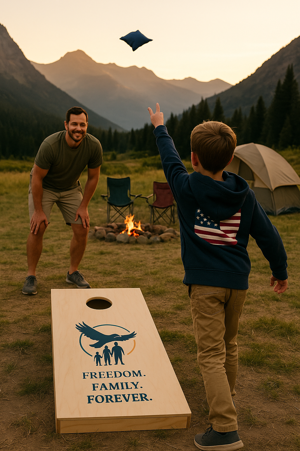 Freedom • Family • Forever™ Custom Cornhole Set – Patriotic Outdoor Family Game