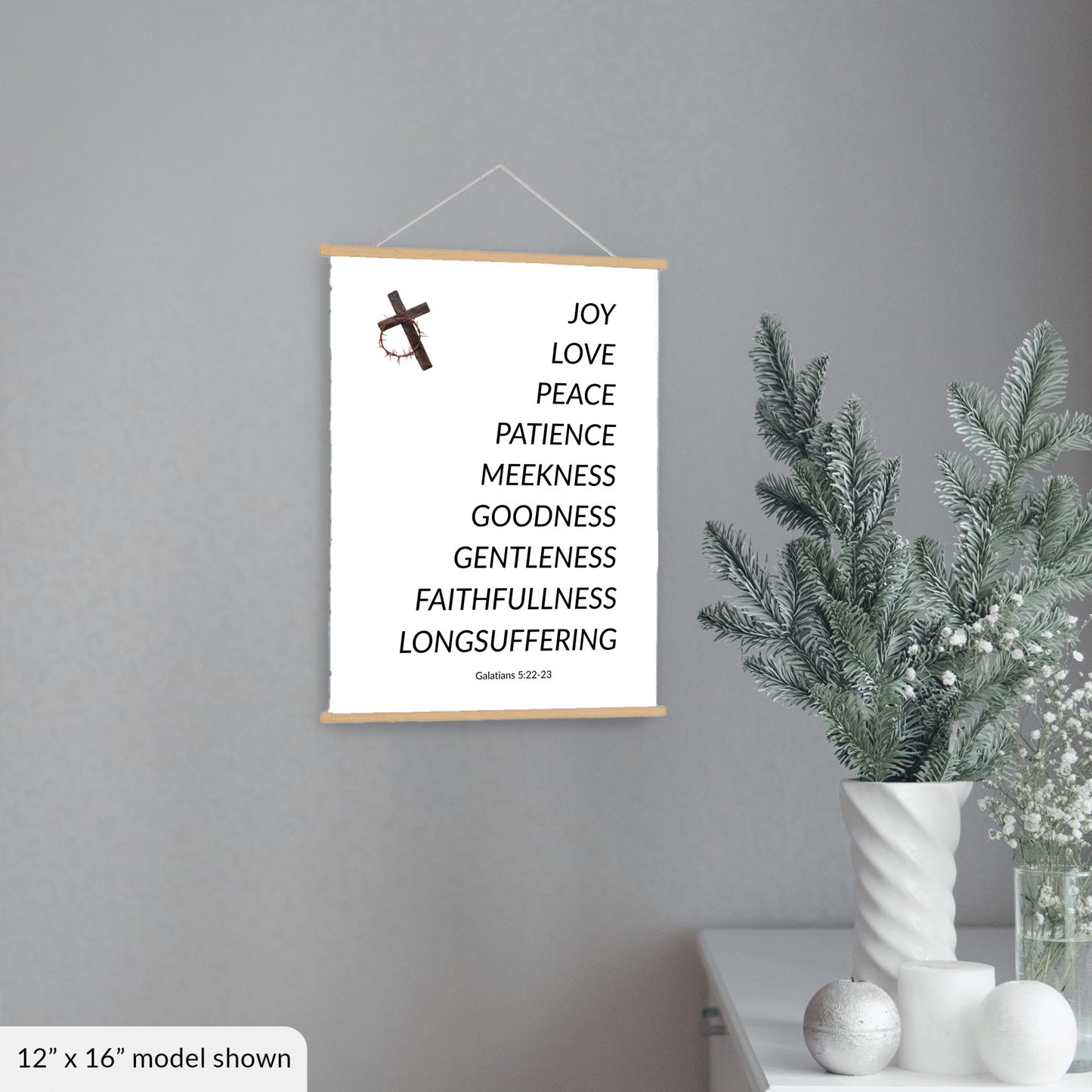 “Fruits of the Spirit” Christmas Wall Art – Galatians 5:22-23 Faith Canvas | Joy, Love & Peace Holiday Décor