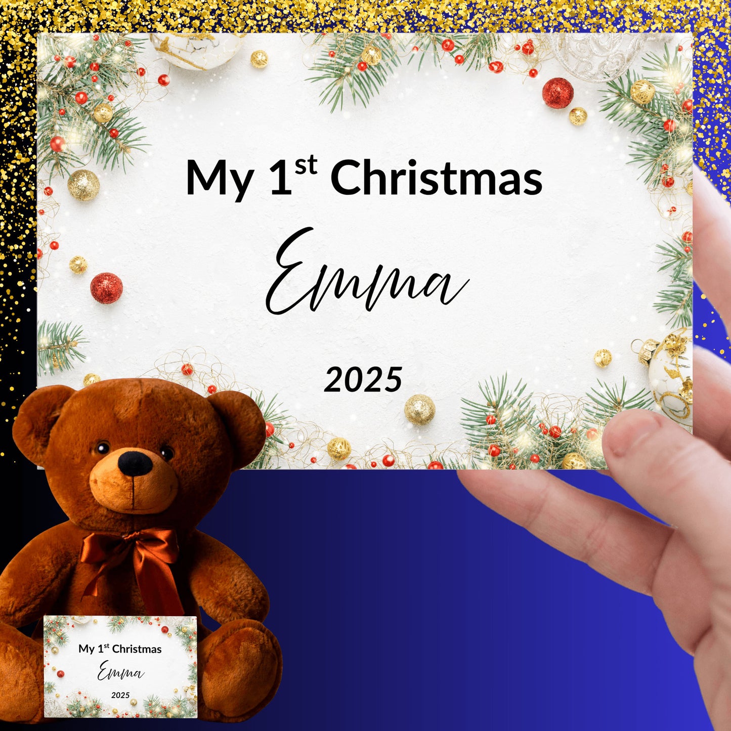 My 1st Christmas Teddy Bear – Personalized Keepsake Gift with Canvas Message Card
